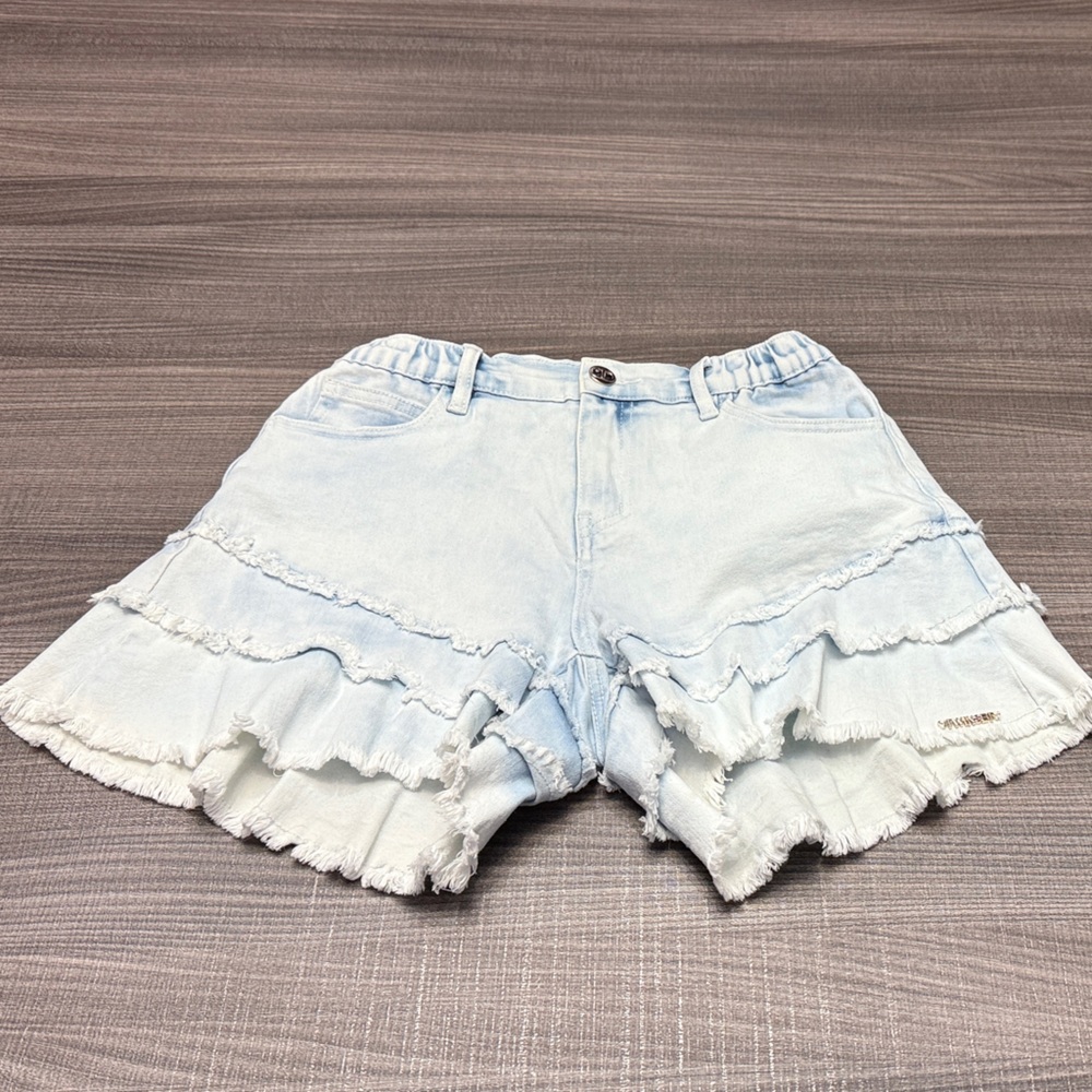 Twin-Set Denim Ruffle Shorts in Light Blue